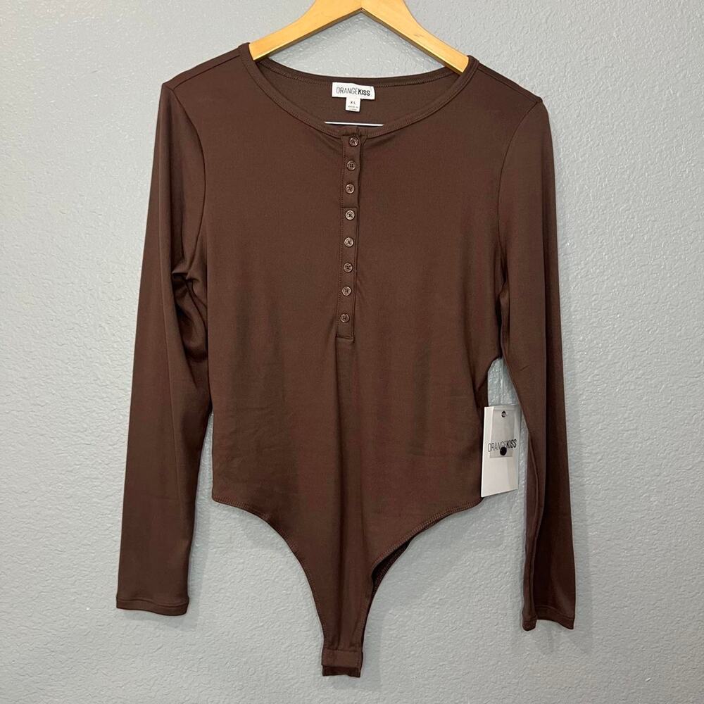 Orangekiss chocolate brown ribbed long sleeve